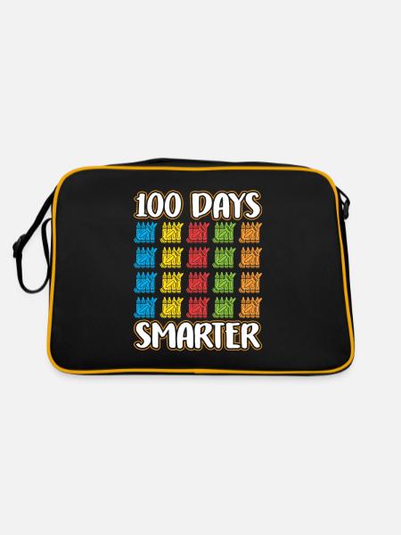 100 Tage Schlauer Lustig Sprüche Süß Team - Retro Tasche - Schwarz/Gold - Hinten