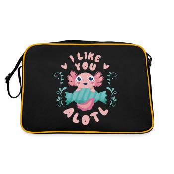 Axolotl Wortspiel I Like You Alotl Wassertier - Retro Tasche - Schwarz/Gold - Hinten