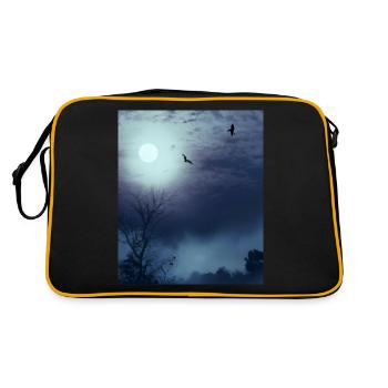 Paysage naturel brumeux Pleine lune et chauves-souris - Sac Retro - noir/or - Dos