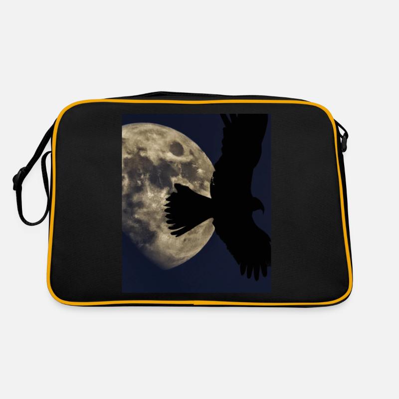 Nachthimmel Mit Vollmond Schatten Eines Raubvogels - Retro Tasche - Schwarz/Gold