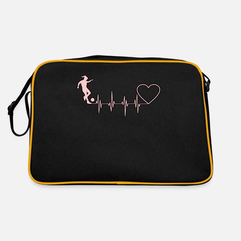 Fußball mädchen herzschlag - Retro Tasche - Schwarz/Gold