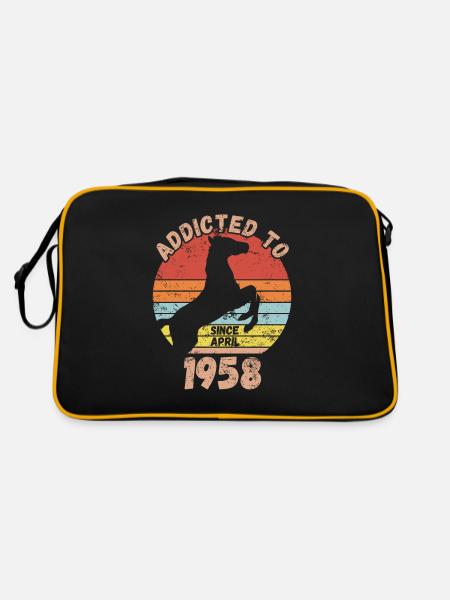 Geburtstag Pferde Reiten April 1958 - Retro Tasche - Schwarz/Gold - Hinten