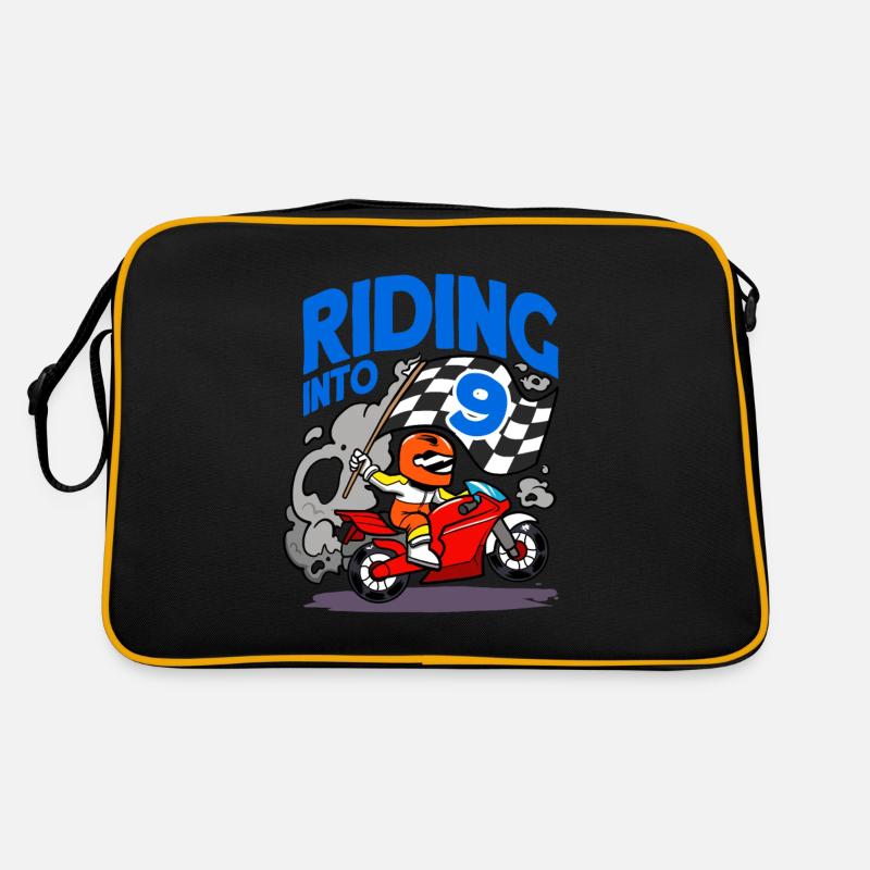 Motorcyclist Riding Into 9 Boy Motorcycle Birthday Retro Bag