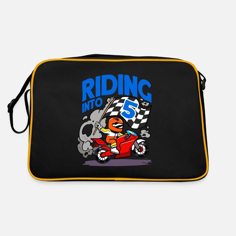 Motorcyclist Riding Into 5 Boy Motorcycle Birthday Retro Bag
