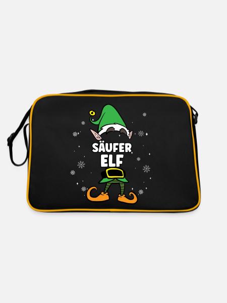 Säufer Elf Partnerlook Weihnachten - Retro Tasche - Schwarz/Gold - Hinten