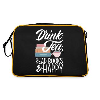 Tea Drinking Books Reading Hobby Gift - Retro Bag - black/gold - Back