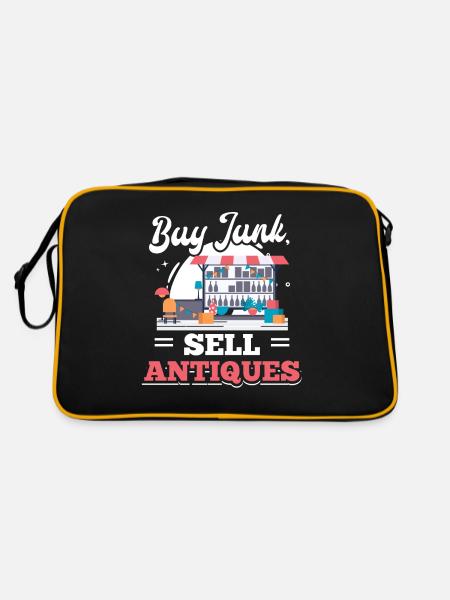 Tauschbörse Basar Kaufen Schrott Verkaufen Antiqui - Retro Tasche - Schwarz/Gold - Hinten