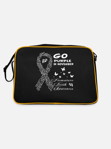 Premature Birth Conscious Purple Bow - Retro Bag - black/gold - Back