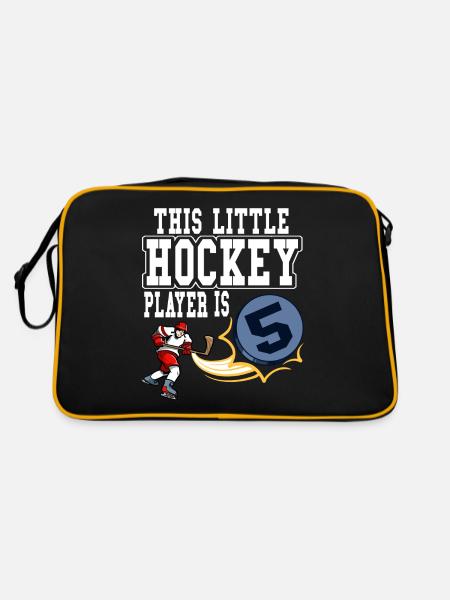 Eishockey Kleiner Hockeyspieler ist 5 Geburtstag - Retro Tasche - Schwarz/Gold - Hinten