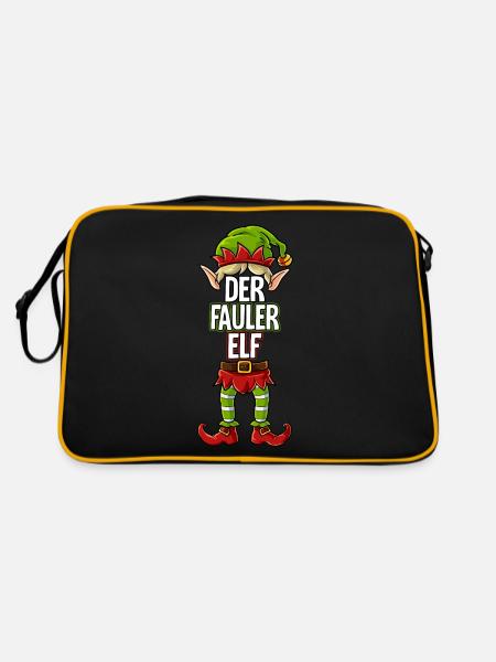 Fauler Elf Partnerlook Weihnachten - Retro Tasche - Schwarz/Gold - Hinten