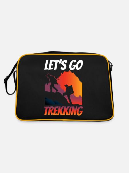 Los Geht's Zum Trekking Wanderer Wandern Liebhaber - Retro Tasche - Schwarz/Gold - Hinten