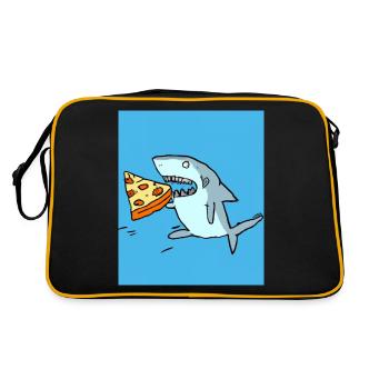 Grand requin blanc Squin mange une pizza - Sac Retro - noir/or - Dos
