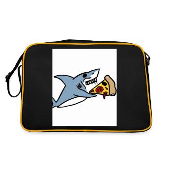 Grand requin blanc Squin mange une pizza - Sac Retro - noir/or - Dos