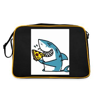 Grand requin blanc Squin mange une pizza - Sac Retro - noir/or - Dos