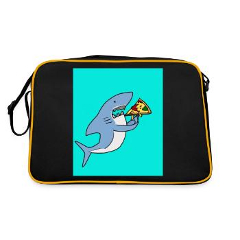 Grand requin blanc Squin mange une pizza - Sac Retro - noir/or - Dos
