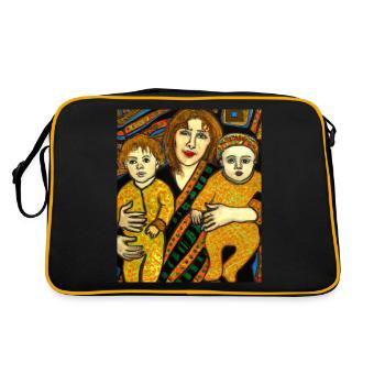 Gustav Klimt Style Portrait of a Mama with Two - Retro Bag - black/gold - Back