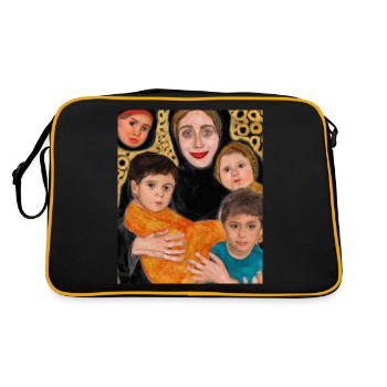 Gustav Klimt Style Portrait of a Mom with Four - Retro Bag - black/gold - Back