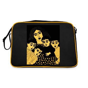 Gustav Klimt Style Portrait of a Mom with Four - Retro Bag - black/gold - Back