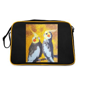 Cockatiel Couple Gustav Klimt Style - Retro Bag - black/gold - Back