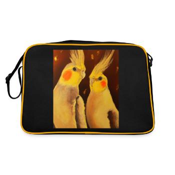 Cockatiel Couple Gustav Klimt Style - Retro Bag - black/gold - Back