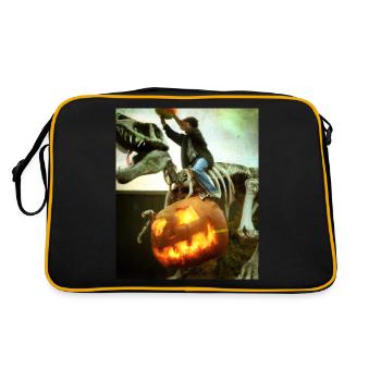 Halloween Dino Boy Riding Dinosaur Skeleton - Retro Bag - black/gold - Back