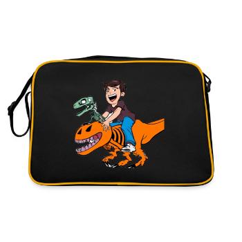 Halloween Dino Boy Riding Dinosaurs - Retro Bag - black/gold - Back