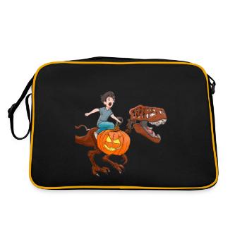 Halloween Dino Boy Riding Dinosaurs - Retro Bag - black/gold - Back