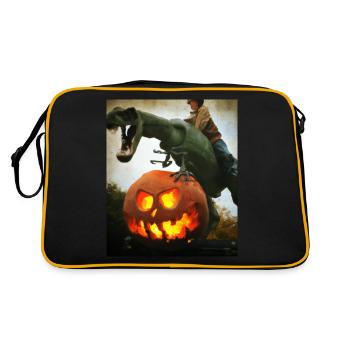 Halloween Dino Ghoul Riding Dinosaurs - Retro Bag - black/gold - Back