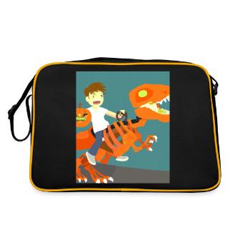 Halloween Dino Boy Riding Dinosaurs - Retro Bag - black/gold - Back