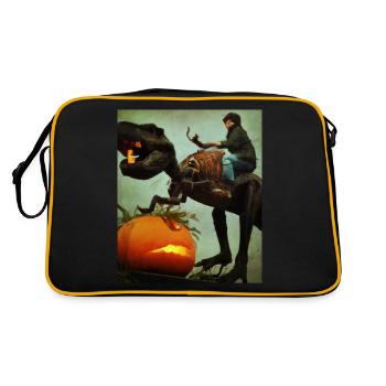 Halloween Dino Boy Riding Dinosaurs - Retro Bag - black/gold - Back