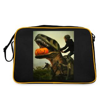 Halloween Dino Boy Riding Dinosaurs - Retro Bag - black/gold - Back