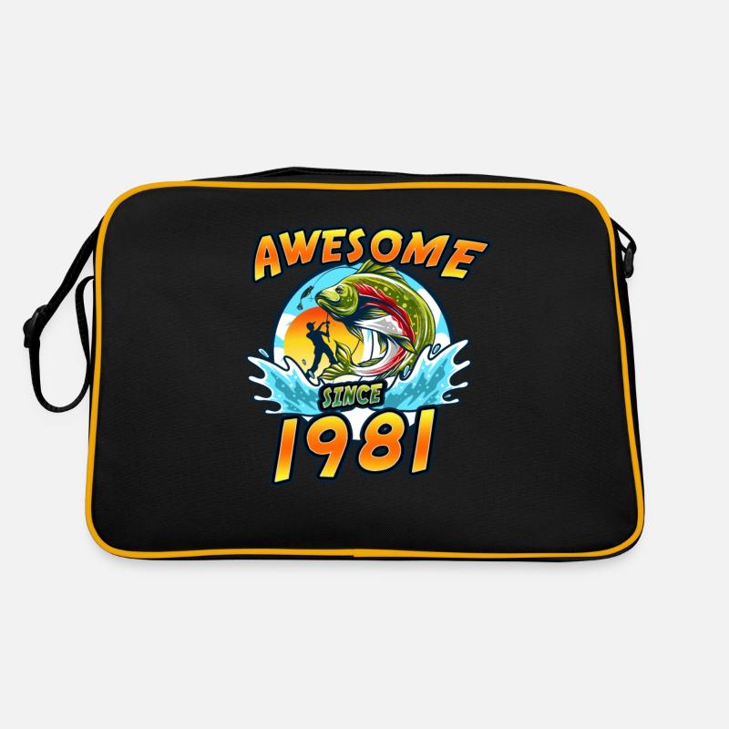 Awesome since 1981. Angel, Angler Geburtstag - Retro Tasche - Schwarz/Gold