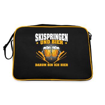 Skispringen Und Bier Darum Bin Ich Hier Lustig - Retro Tasche - Schwarz/Gold - Hinten