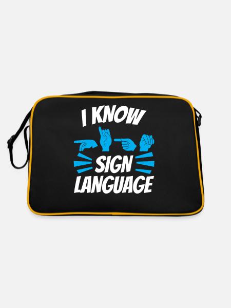 Ich Kann Gebärdensprache Awareness Gestik Gebärden - Retro Tasche - Schwarz/Gold - Hinten