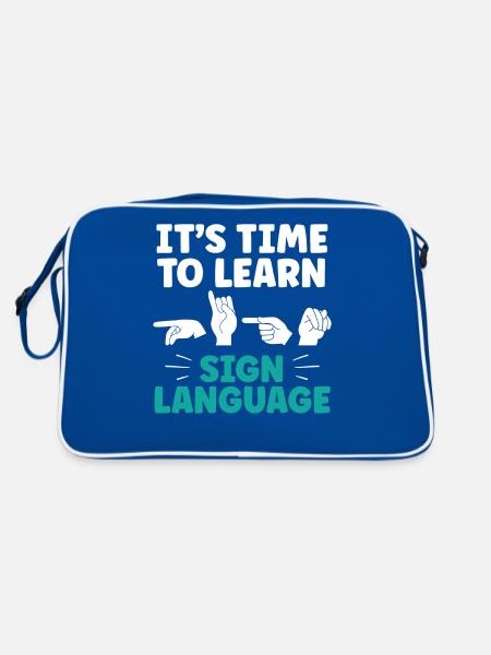 It's time to learn sign language Sign language - Retro Bag - blue/white - Back