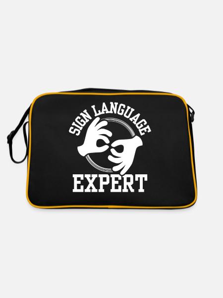 Gebärdensprache Experte Gebärden Awareness Gestik - Retro Tasche - Schwarz/Gold - Hinten