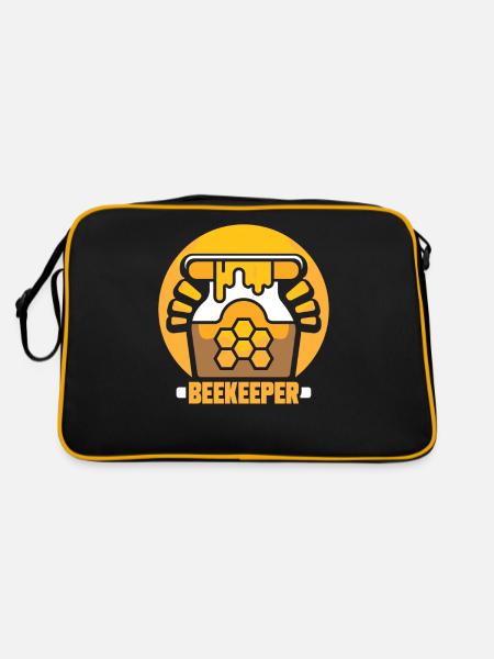 Imker Imkerei Imkern Honigbiene - Retro Tasche - Schwarz/Gold - Hinten