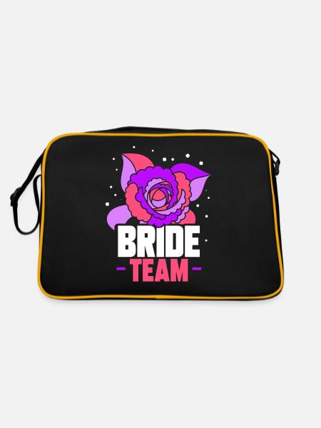 Team Braut Party Bräute Hochzeit Heiraten - Retro Tasche - Schwarz/Gold - Hinten
