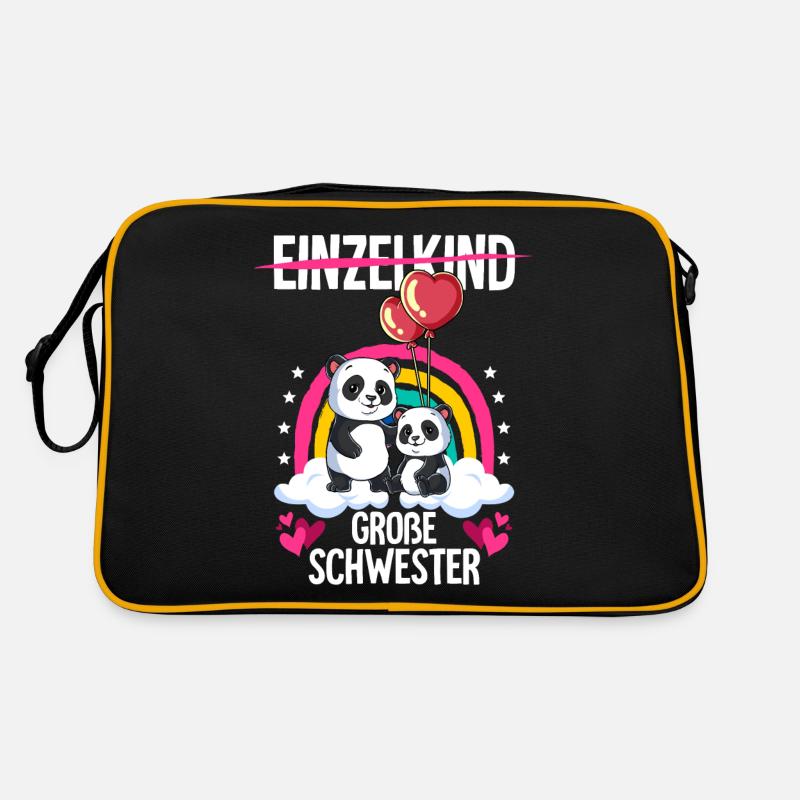 Ich werde Große Schwester Panda - Retro Tasche - Schwarz/Gold