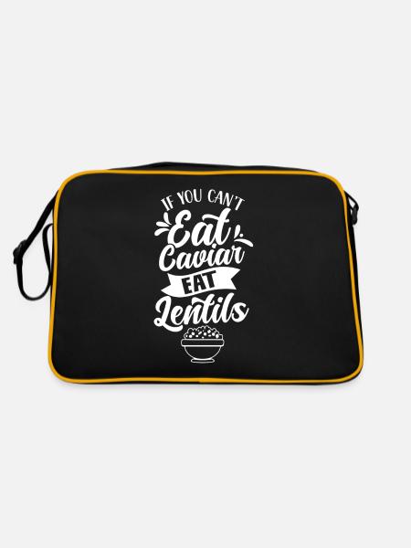 Wenn Du Keinen Kaviar Essen Kannst Esse Linsen - Retro Tasche - Schwarz/Gold - Hinten