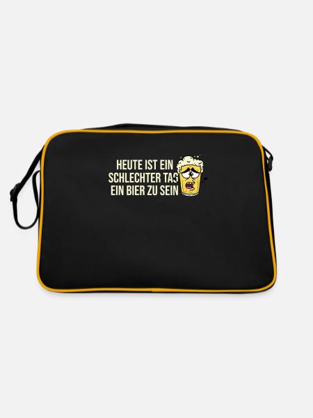 Bier Spruch Sauftour Sauf Sprüche Alkohol Party Sä - Retro Tasche - Schwarz/Gold - Hinten