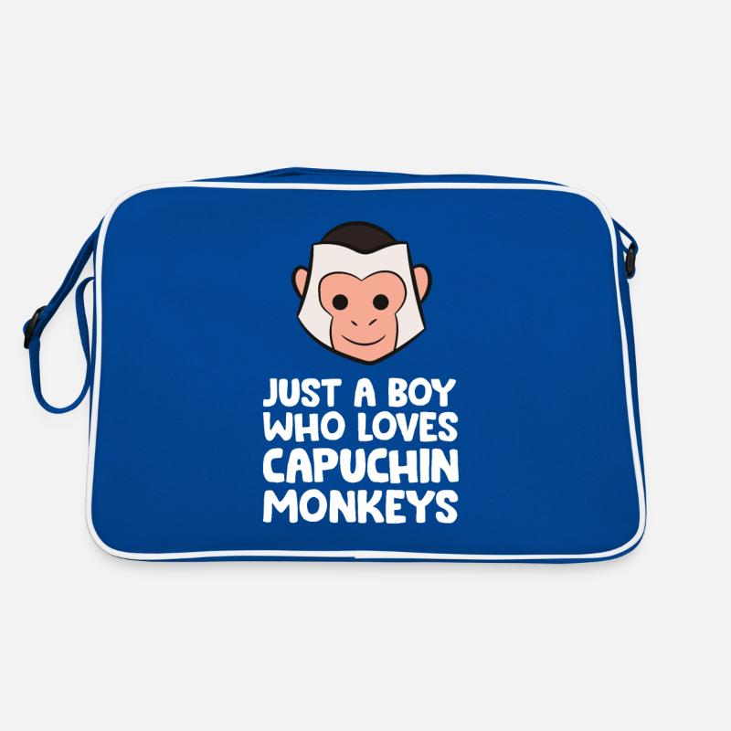 Ein Junge, der Kapuzineräffchen liebt Retro Tasche