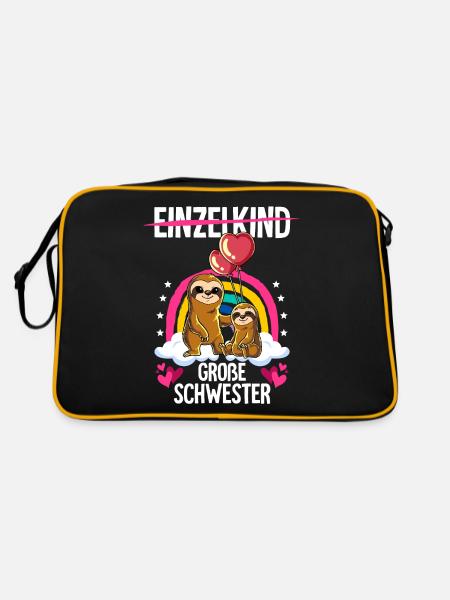 Ich werde Große Schwester Faultier - Retro Tasche - Schwarz/Gold - Hinten