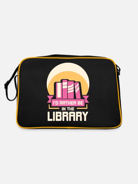 Ich Würde Lieber In Der Bibliothek Sein Bücher - Retro Tasche - Schwarz/Gold - Hinten