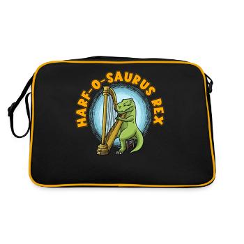 Harf-O-Saurus Rex T-Rex Dinosaurier Harfenspieler - Retro Tasche - Schwarz/Gold - Hinten