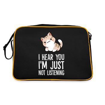 Ich höre dich, ich höre nur nicht zu Lustige Katze - Retro Tasche - Schwarz/Gold - Hinten