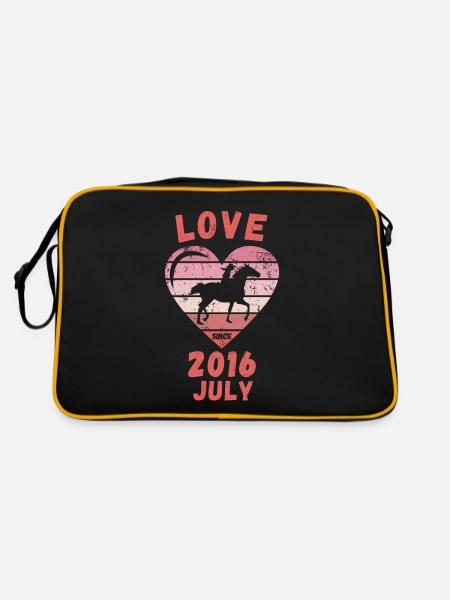 Love Pferde Reiten Geburtstag Juli 2016 - Retro Tasche - Schwarz/Gold - Hinten