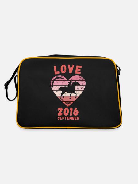 Love Pferde Reiten Geburtstag September 2016 - Retro Tasche - Schwarz/Gold - Hinten