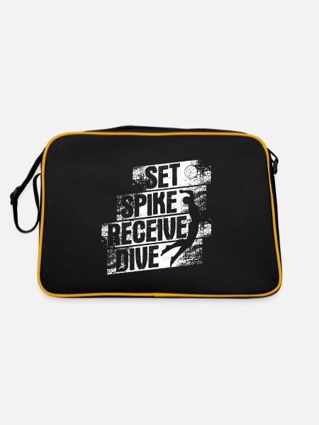 Volleyballer Spruch Für Volleyballspiel Volleyball - Retro Tasche - Schwarz/Gold - Hinten