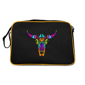 Stylized Cow Longhorn Skull Painting Day Of The - Retro Tasche - Schwarz/Gold - Hinten